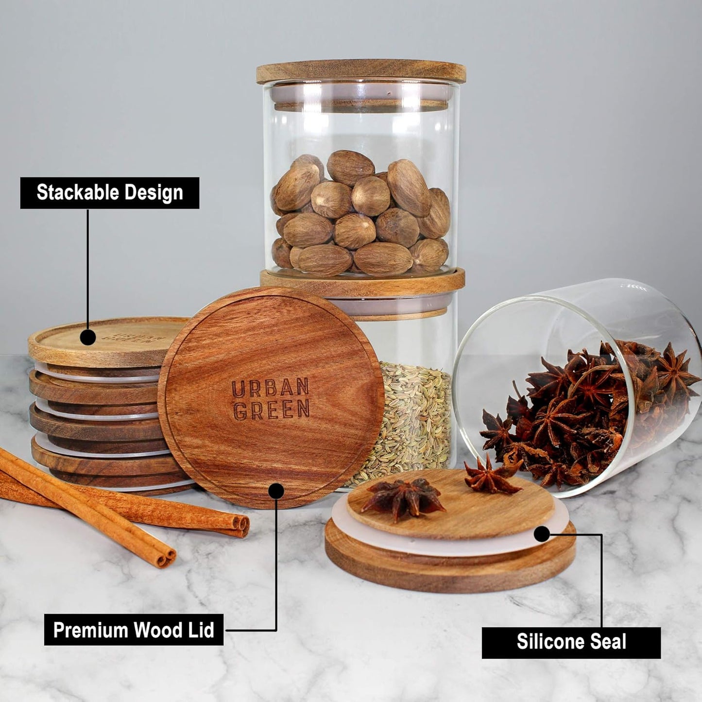 2 Pack of 100Oz Glass Food Storage Containers, Flour Containers with Airtight Lids, Large Glass Storage Containers with Wood Lids, Rectangular, Rustic Modern