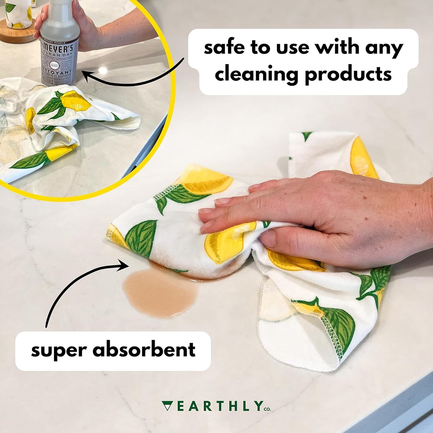 Reusable Paper Towels - 10 Pack - Roll of Washable Cotton Cloth Paper Towels - Paperless Reusable Napkins Cloth Washable - Absorbent + Long Lasting - Zero Waste Products - (Lemon)