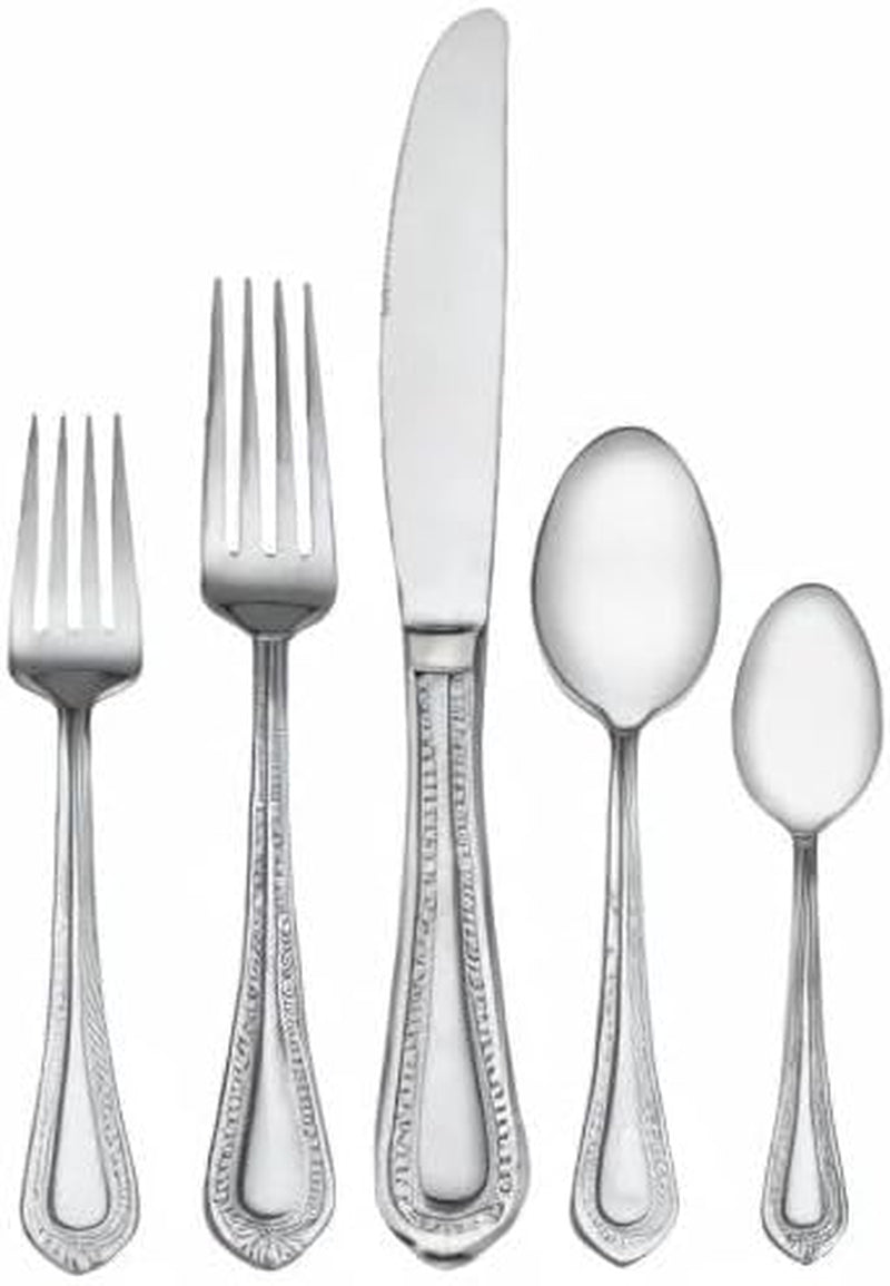 Regent Bead 65-Piece Flatware Set for 12, 18/10 Stainless Steel Silverware with Full Service and Serving Utensils, Classic Beaded Edge Design