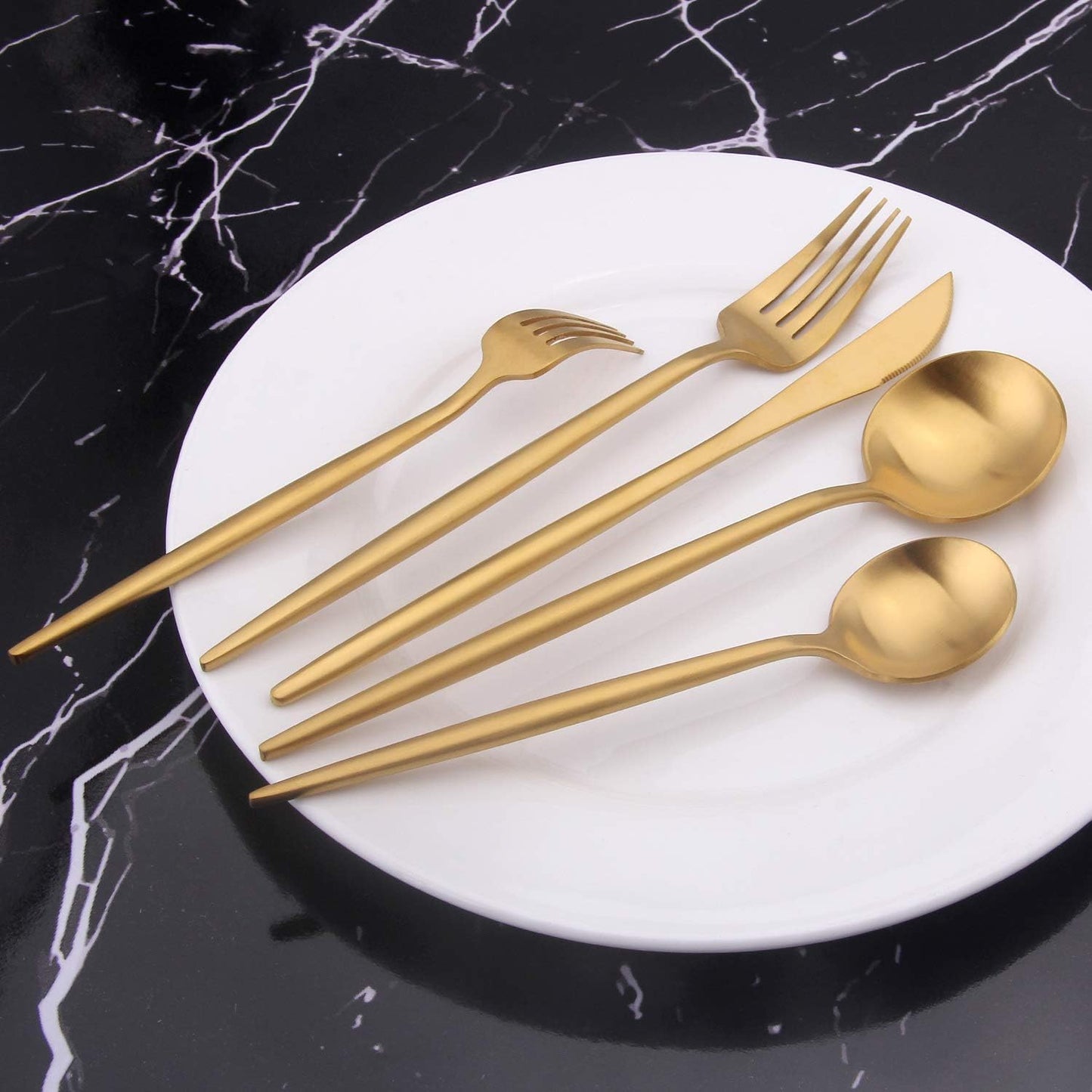 Matte Gold Silverware Set, 20 Piece Stainless Steel Cutlery Flatware Set, Kitchen Utensil Sets for 4, Tableware with Knife Spoons and Forks Set, Satin Finished Polished