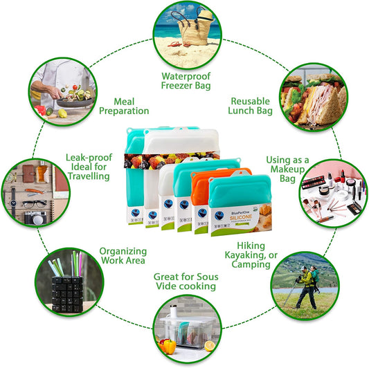 15 Ounce Dish Washer Safe, 100% Food Grade Silicone, Reusable Zipper Storage Bags for Microwave, Oven, Fridge, Freezer & Sous Vide. (Orange/ 2 Cups)-15 Oz. - 1 Bag