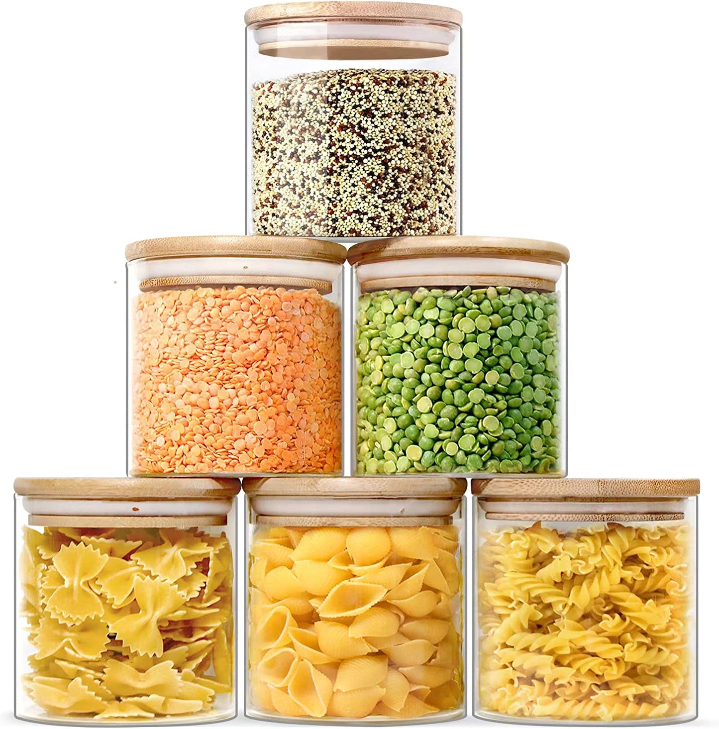 Glass Jars with Bamboo Lids, Glass Airtight Canisters Sets, Food Storage Container, Pantry Organization and Storage Jars, Kitchen Canisters Sets, Flour Containers of 6