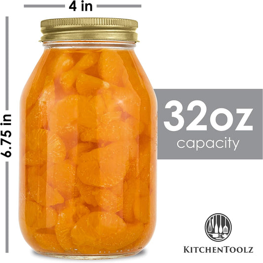 12 Pack of 32Oz Mayo Style Glass Mason Jars with Metal Leak Proof Lids for Pickling, Fermenting, Canning and Storing