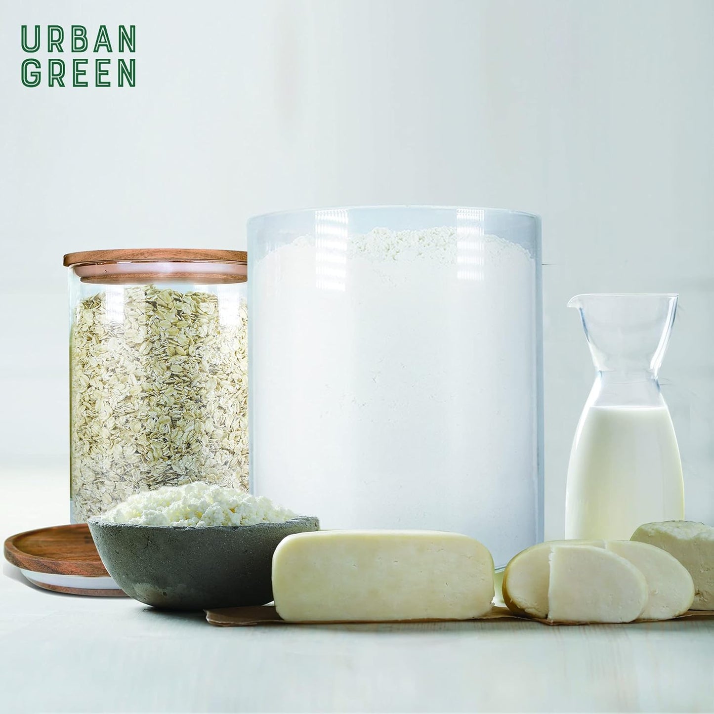 2 Pack of 100Oz Glass Food Storage Containers, Flour Containers with Airtight Lids, Large Glass Storage Containers with Wood Lids, Rectangular, Rustic Modern