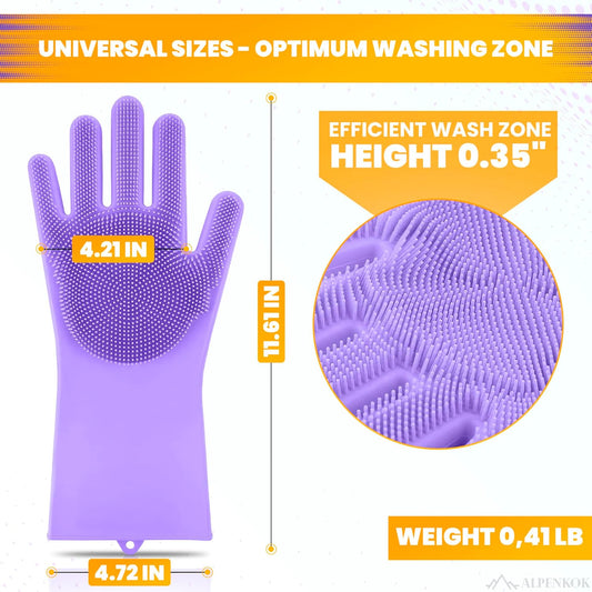 1 Pair Silicone Gloves for Washing Dishes – Tear-Resistant Silicone Dishwashing Gloves with Scrubber |Household Use