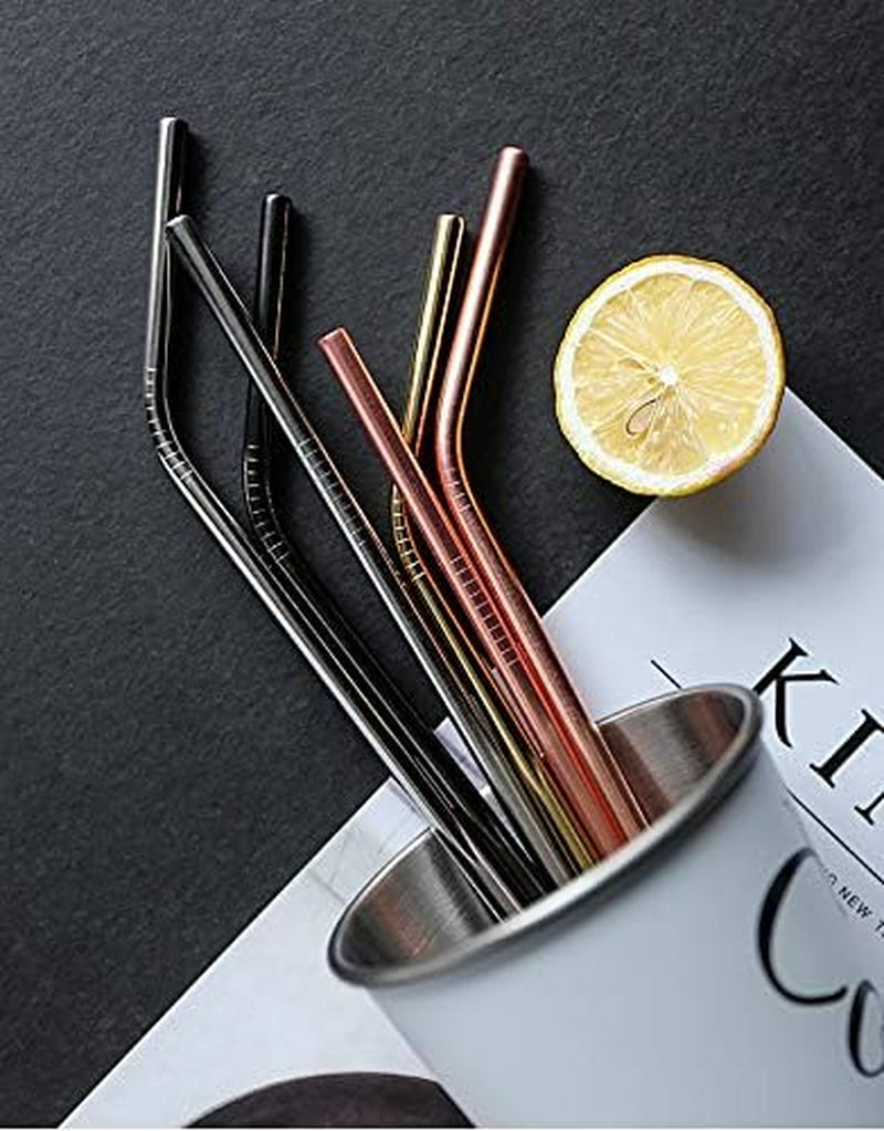 50-Pack Stainless Steel Straws,Super Long 10.5 Inch Drinking Metal Straws for 30Oz/20Oz Tumblers Yeti Cups Travel Mugs,Reusable Rustproof Dishwasher Safe (All Bent 50Pcs -10.5" Black)