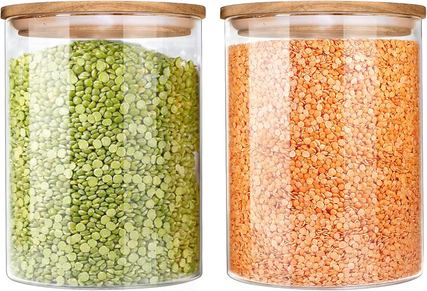 2 Pack of 100Oz Glass Food Storage Containers, Flour Containers with Airtight Lids, Large Glass Storage Containers with Wood Lids, Rectangular, Rustic Modern