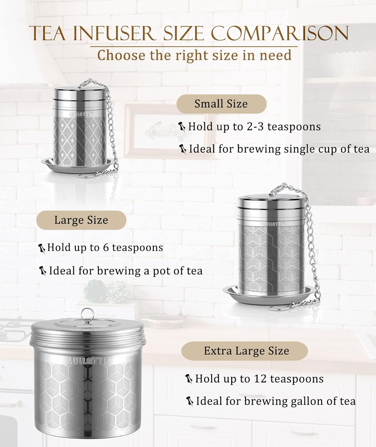 Tea Balls for Loose Tea, (2+1 Pack) 18/8 Stainless Steel Tea Infuser Set, Extra Fine Mesh Tea Strainers for Brew Tea, Spices & Seasonings