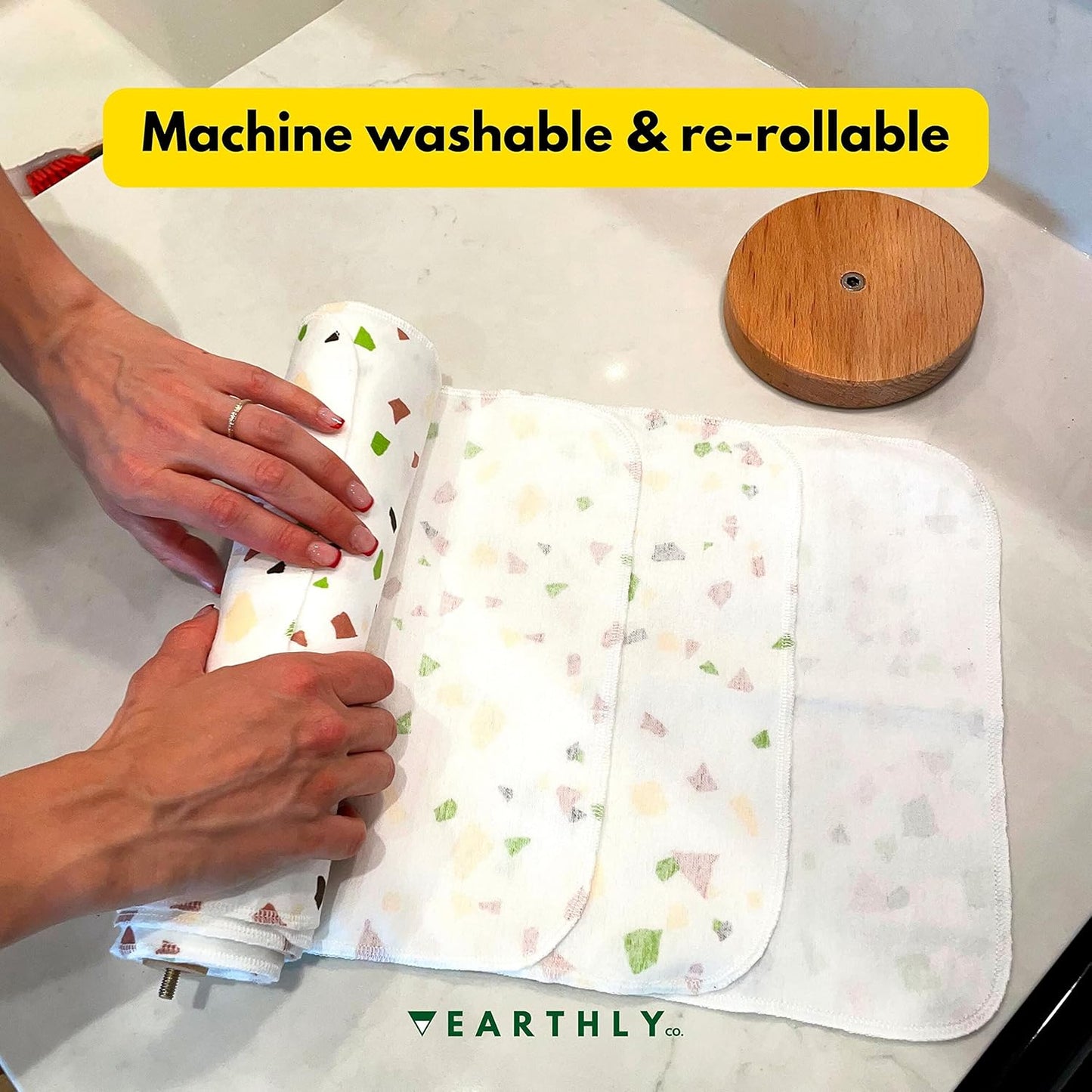 Reusable Paper Towels - 10 Pack - Roll of Washable Cotton Cloth Paper Towels - Paperless Reusable Napkins Cloth Washable - Absorbent + Long Lasting - Zero Waste Products - (Lemon)