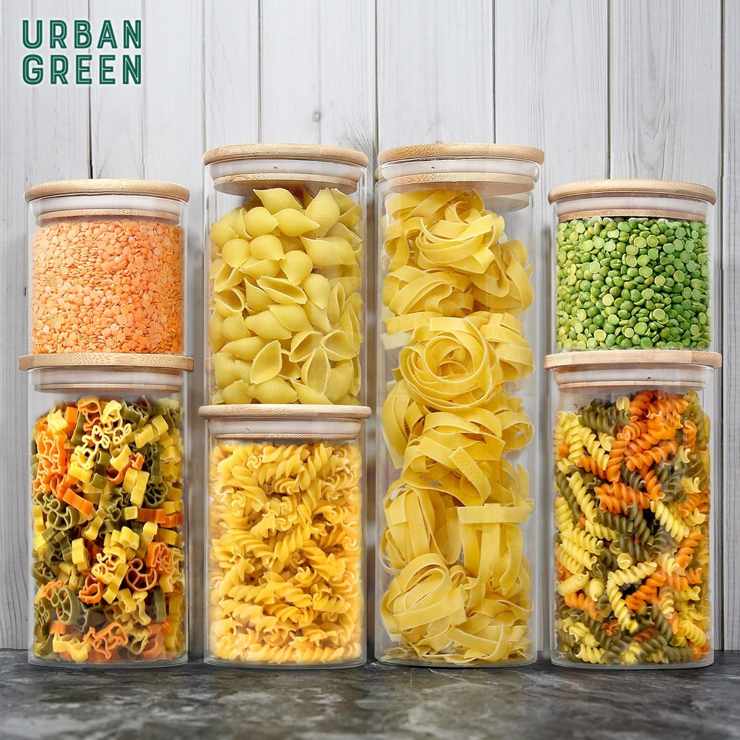 Glass Jars with Bamboo Lids, Glass Airtight Canisters Sets, Food Storage Container, Pantry Organization and Storage Jars, Kitchen Canisters Sets, Flour Containers of 6