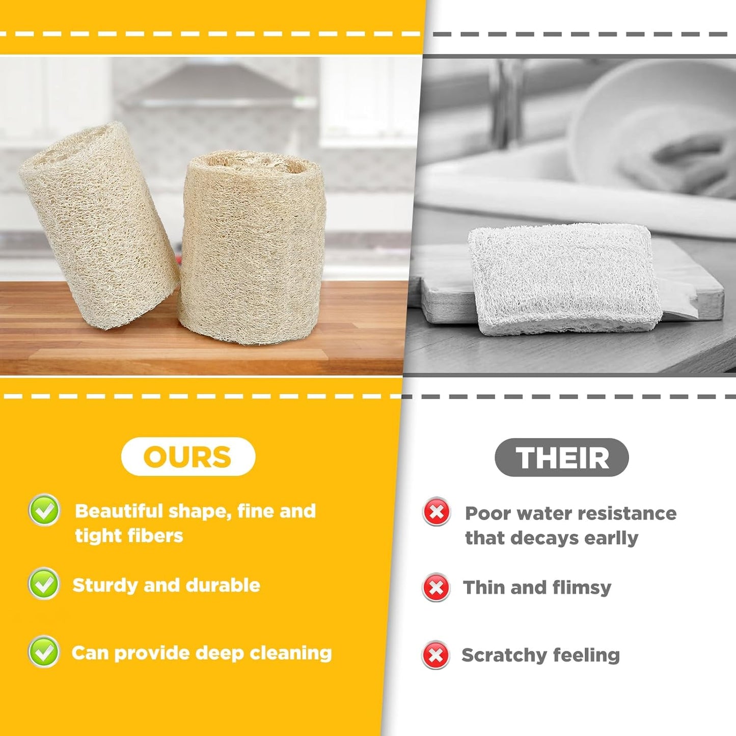 Natural Loofah Sponge, Loofah Exfoliating Body Sponge Scrubber for Skin Care, Kitchen Sponge for Cleaning Dishes & Pans Skin Friendly - Pack of 2