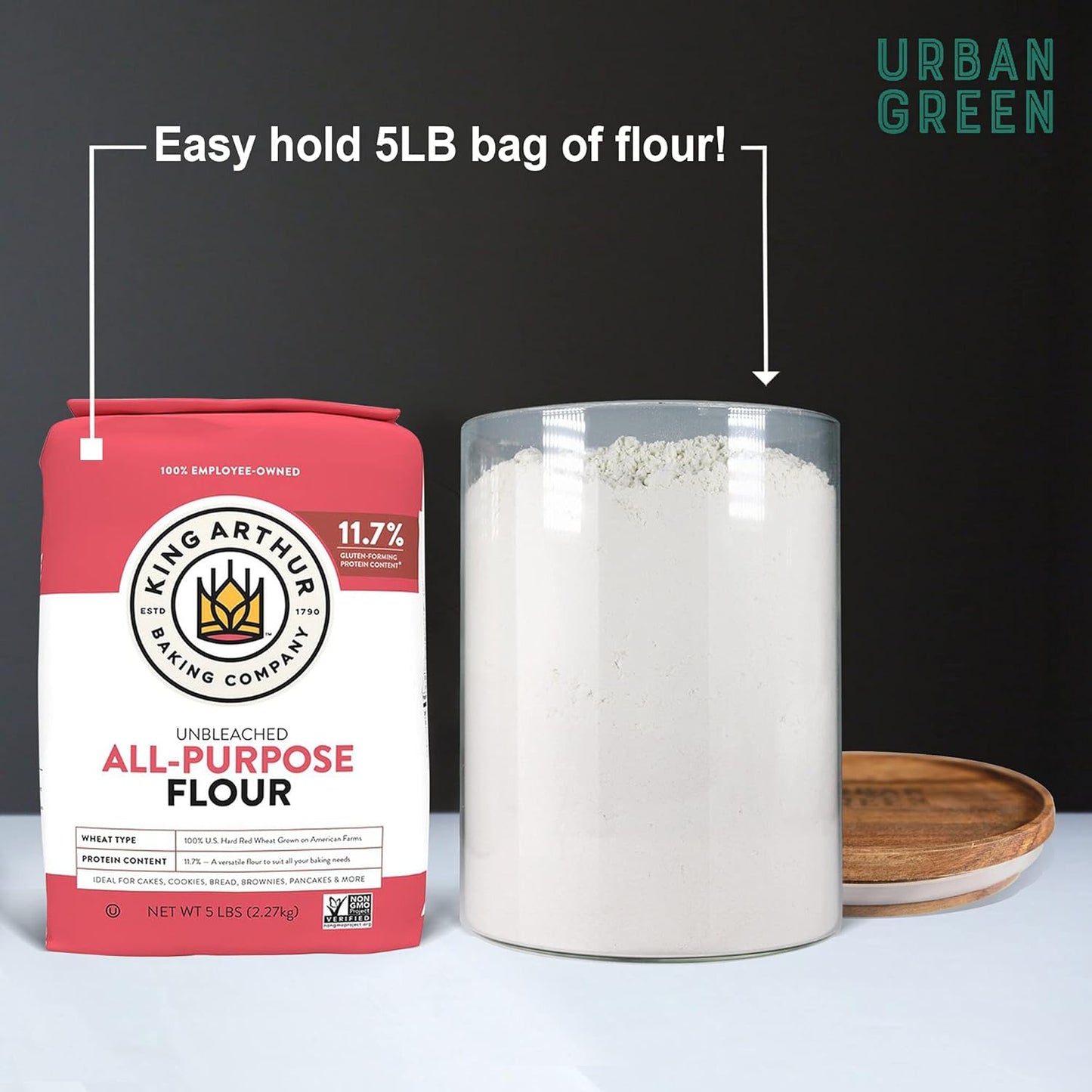 2 Pack of 100Oz Glass Food Storage Containers, Flour Containers with Airtight Lids, Large Glass Storage Containers with Wood Lids, Rectangular, Rustic Modern
