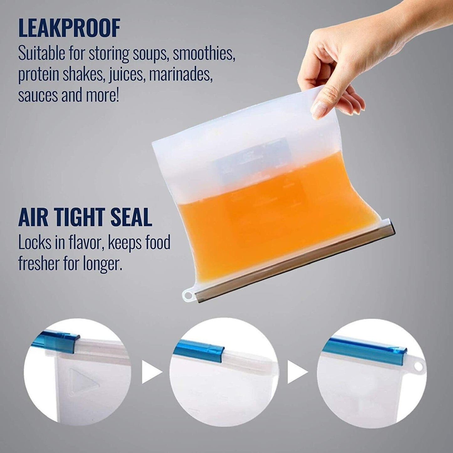 Reusable Silicone Food Storage Bags 1000Ml(4P