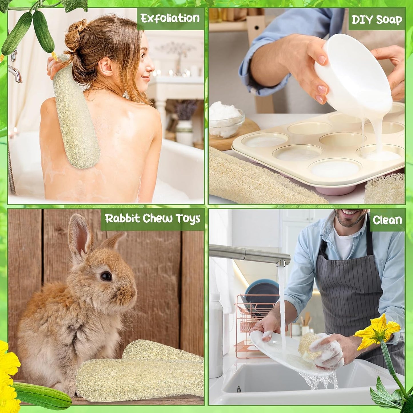 11.8 Inches Natural Loofah Sponges Pack of 6, for Kitchen Dishes Body Scrubber