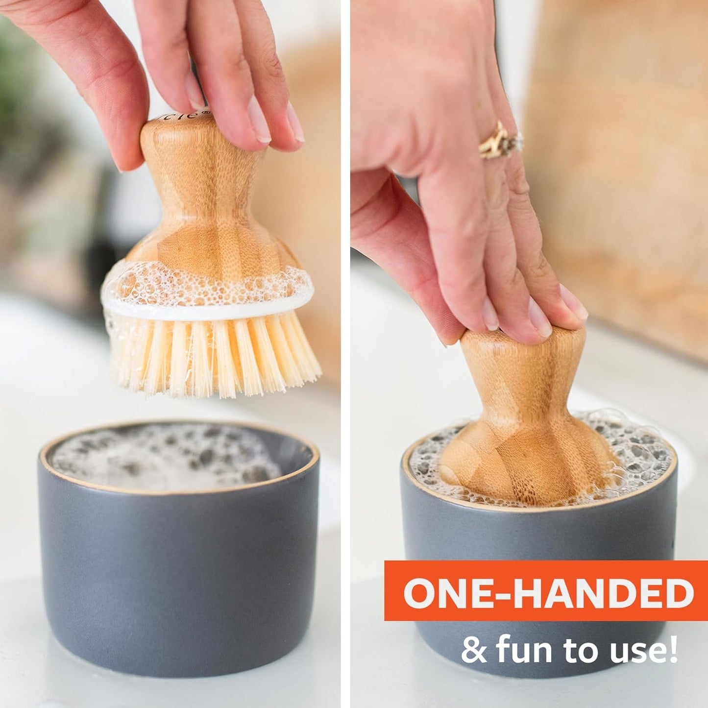 Bubble Up, Brush + Dispenser, Gray