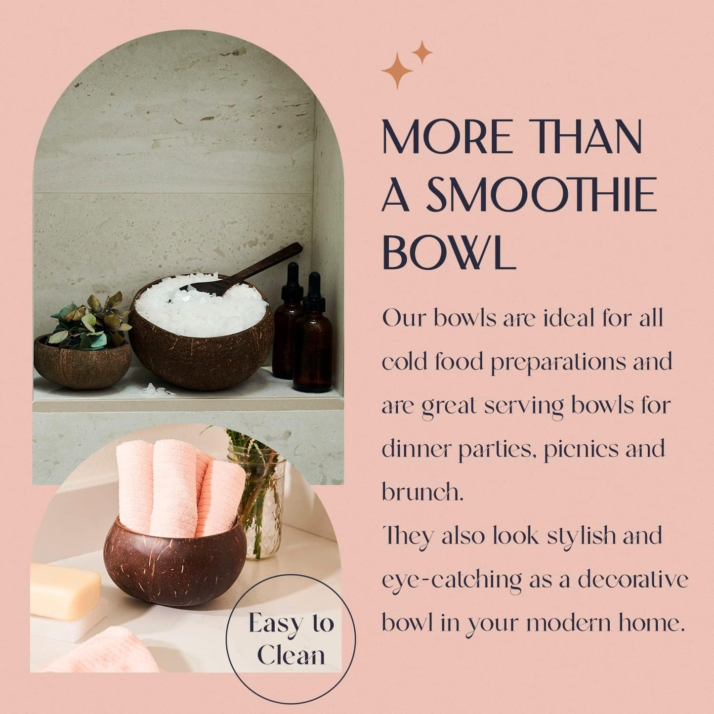 Coconut Bowl Set with Wooden Spoons – Eco-Friendly Acai Bowls, Yogurt Bowls & Smoothie Bowl – Ideal for Ninja Creami & Healthy Breakfasts (2, Natural)