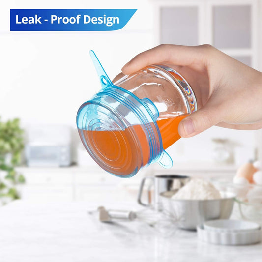 Silicone Stretch Lids, Zero Waste Reusable Silicon Container Lid Covers for Leftover Food Fruit Bowls Pots Cups Jars Dishes (6PCS, Blue)