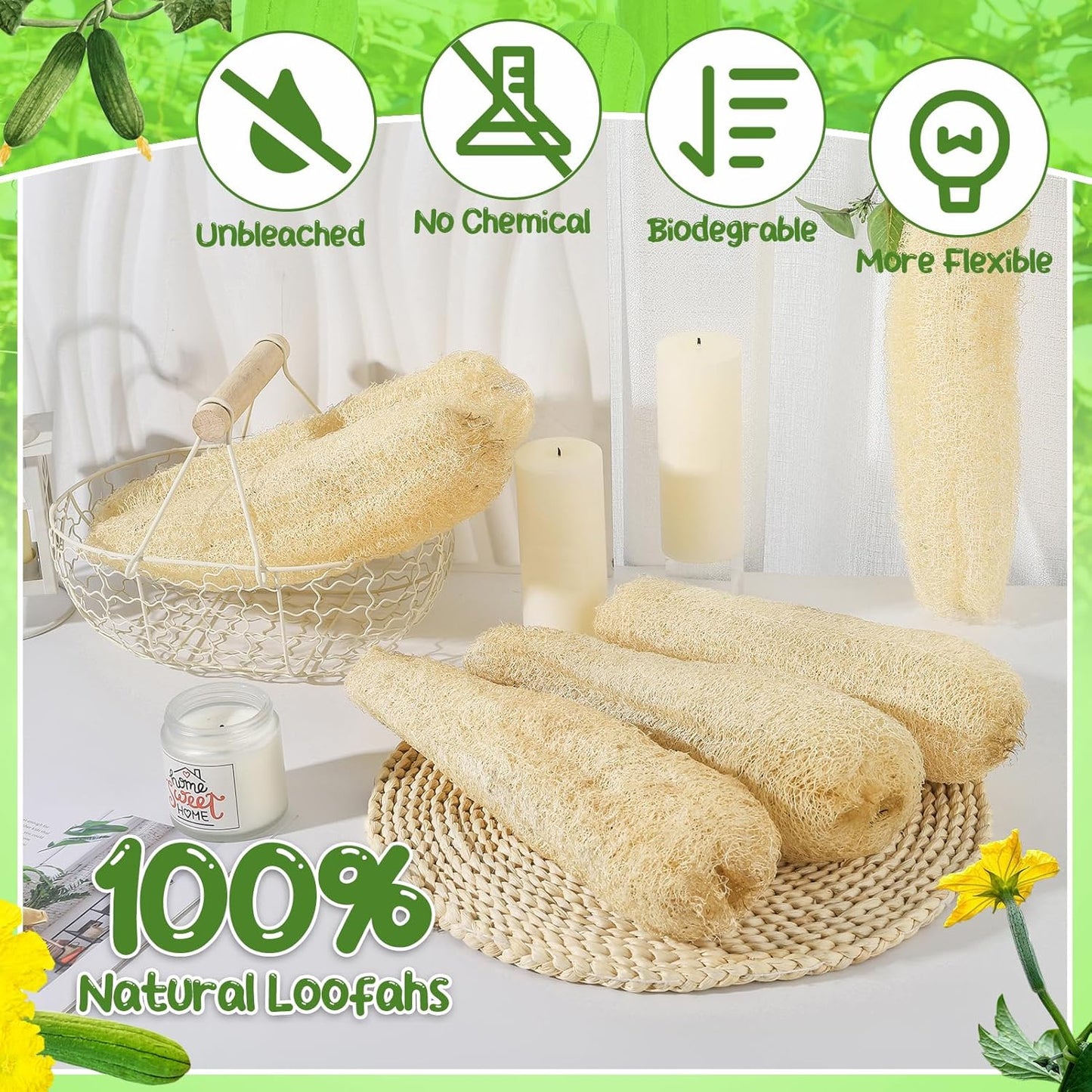 11.8 Inches Natural Loofah Sponges Pack of 6, for Kitchen Dishes Body Scrubber