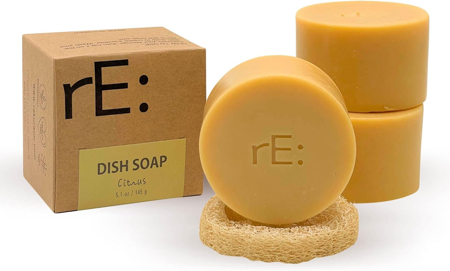 Dish Washing Soap Bars Value Pack (Loofah Holder Sponge Included) - Palm Oil Fe, Eco Friendly, Zero Waste, Plastic Fe, Fe of Artificial Dyes and Fragrance (Citrus)