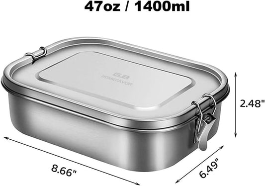 Stainless Steel Bento Lunch Box, Metal Lunch Container with 3-Compartment, 1400 Ml, Ideal for Work & Travel, Meal Prep, Leak Proof, Dishwasher Safe