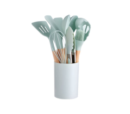 12 Piece Kitchen Cooking Utensil Set Silicone Wood Heat Resistant Kitchenware