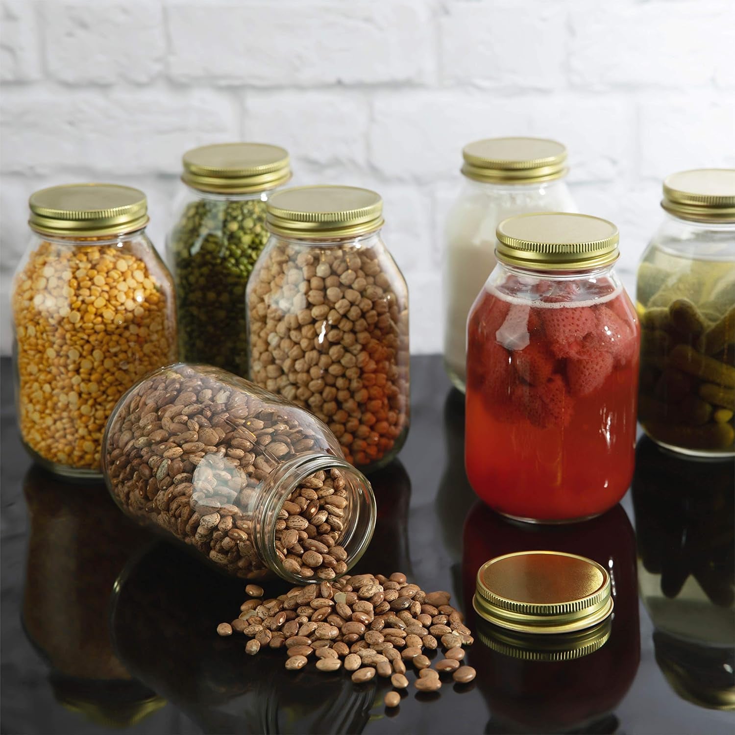 12 Pack of 32Oz Mayo Style Glass Mason Jars with Metal Leak Proof Lids for Pickling, Fermenting, Canning and Storing