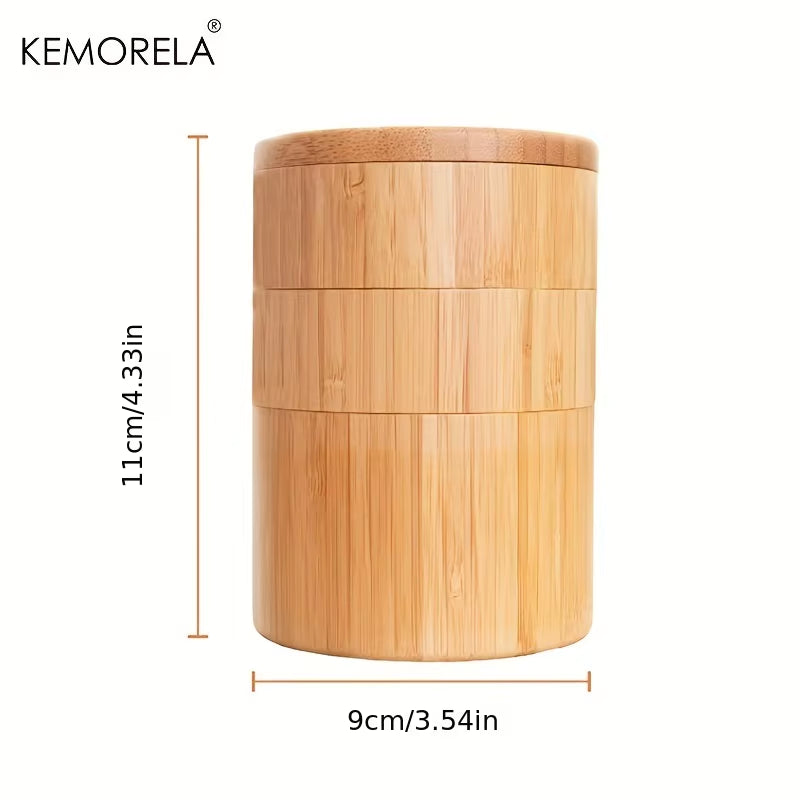 Bamboo Salt Box round Bamboo Jar Salt and Spices Storage Container Spice Container Seasoning Jar 3-Tier Bamboo Wood Container