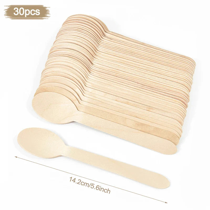 100% Compostable Cutlery Set - Wooden Compostable Utensils - Disposable Wooden Cutlery, Eco Friendly Forks and Spoons Disposable Cutlery Set Party Utensils