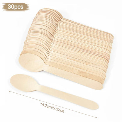 100% Compostable Cutlery Set - Wooden Compostable Utensils - Disposable Wooden Cutlery, Eco Friendly Forks and Spoons Disposable Cutlery Set Party Utensils