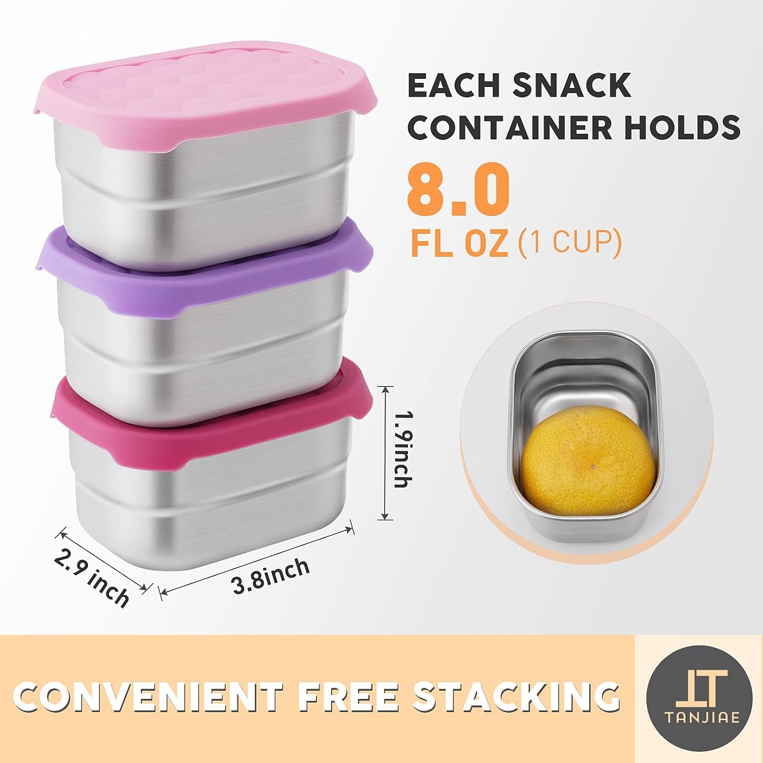 Small (1 CUP) Stainless Steel Snack Containers for Kids | Easy Open Leak Proof Food Containers with Silicone Lids - Perfect Metal Toddler Lunch Box for Daycare and School (8Oz)
