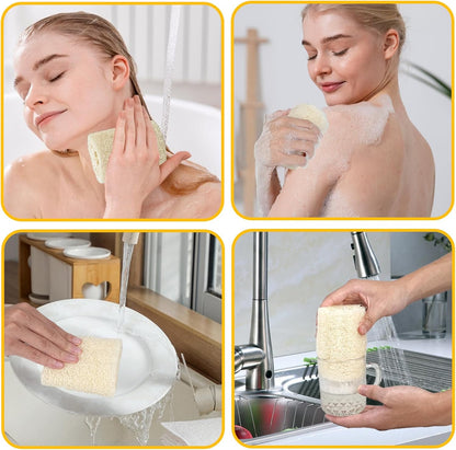 Natural Loofah Sponge, Loofah Exfoliating Body Sponge Scrubber for Skin Care, Kitchen Sponge for Cleaning Dishes & Pans Skin Friendly - Pack of 2