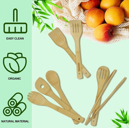Spurtle Kitchen Tools Set Spatula Cooking Utensils 7 Piece Bamboo Wooden Set NEW