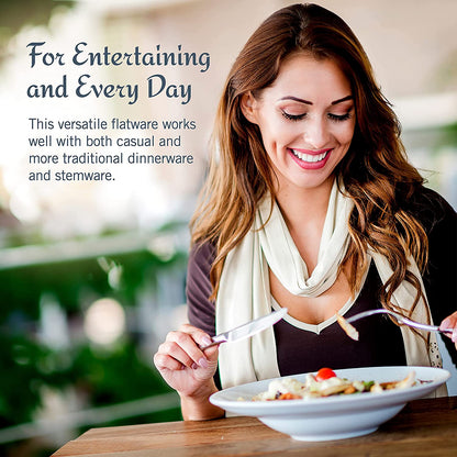 Regent Bead 65-Piece Flatware Set for 12, 18/10 Stainless Steel Silverware with Full Service and Serving Utensils, Classic Beaded Edge Design