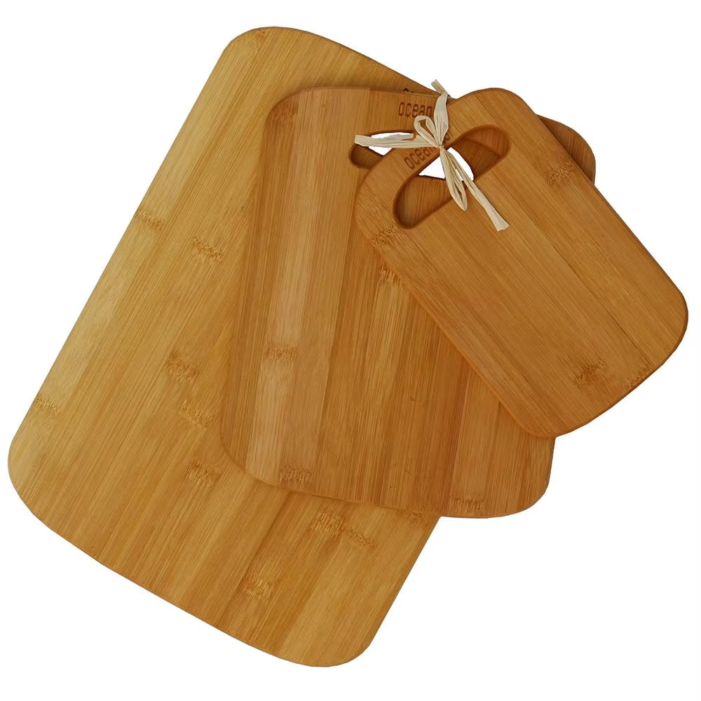 3 Piece Bamboo Cutting Board Set Eco Friendly Versatile Sizes Lightweight Kitchen Food Prep Hand Grips Easy Clean Wood Boards