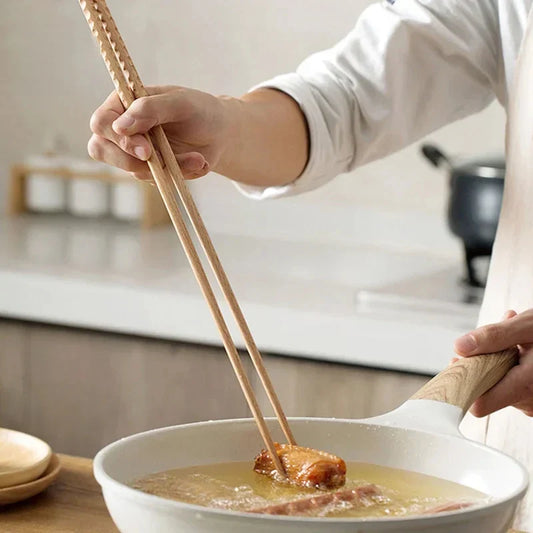 2 Pairs 13&16 Inches Cooking Chopsticks Wooden Long Chop Sticks Reusable Chopsticks Kitchen Chopstick for Noodles Frying Hotpot
