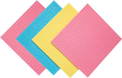 Swedish Dish Cloth Towels, 4 Pack - Reusable Dish Cloths Wipes for Kitchen - Eco-Friendly Cellulose Sponge - Multi-Purpose Cleaning Washcloths for Tiles, Electronic, Glass, Metal, Vehicles & More