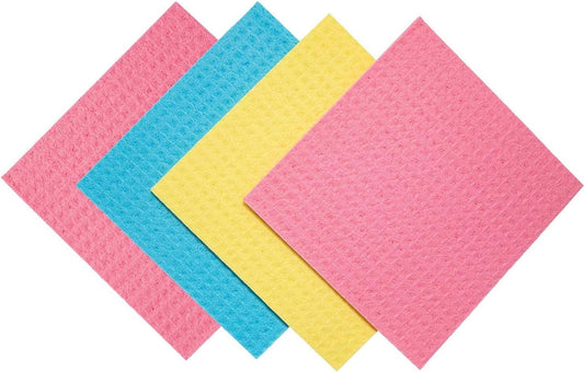 Swedish Dish Cloth Towels, 4 Pack - Reusable Dish Cloths Wipes for Kitchen - Eco-Friendly Cellulose Sponge - Multi-Purpose Cleaning Washcloths for Tiles, Electronic, Glass, Metal, Vehicles & More