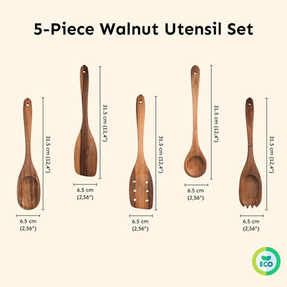 Walnut Handmade Wooden Spoons Heavy Duty Spatula Short Angled - 5Pcs Cooking Flat Walnut Cooking Utensils Serving Set - Hard Stick Fufu Wooden Spoon - Strong Solid Premium Wooden Spoons Small Flat