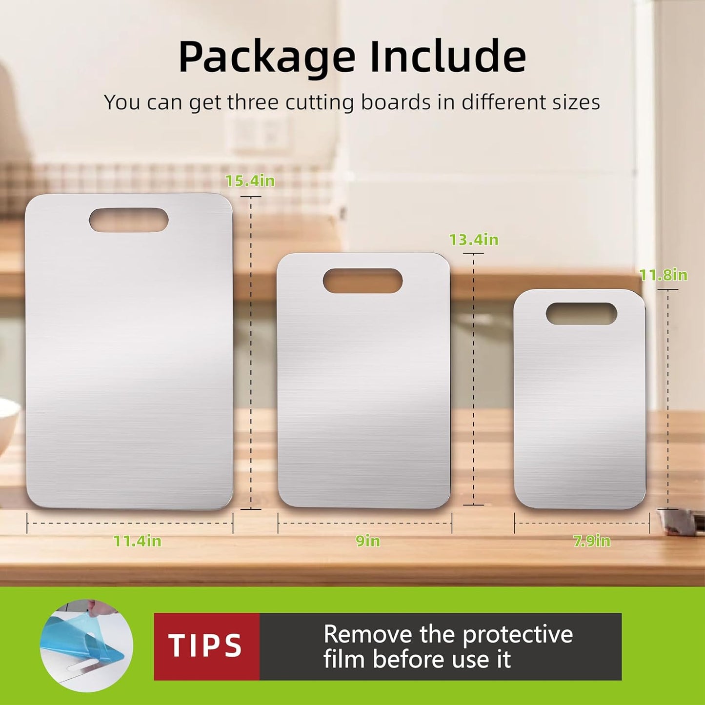 Professional Stainless Steel Cutting Boards Set, Non-Slip & Dishwasher Safe, 3 P