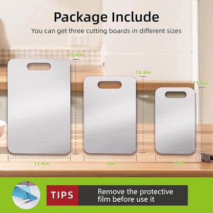 Professional Stainless Steel Cutting Boards Set, Non-Slip & Dishwasher Safe, 3 P