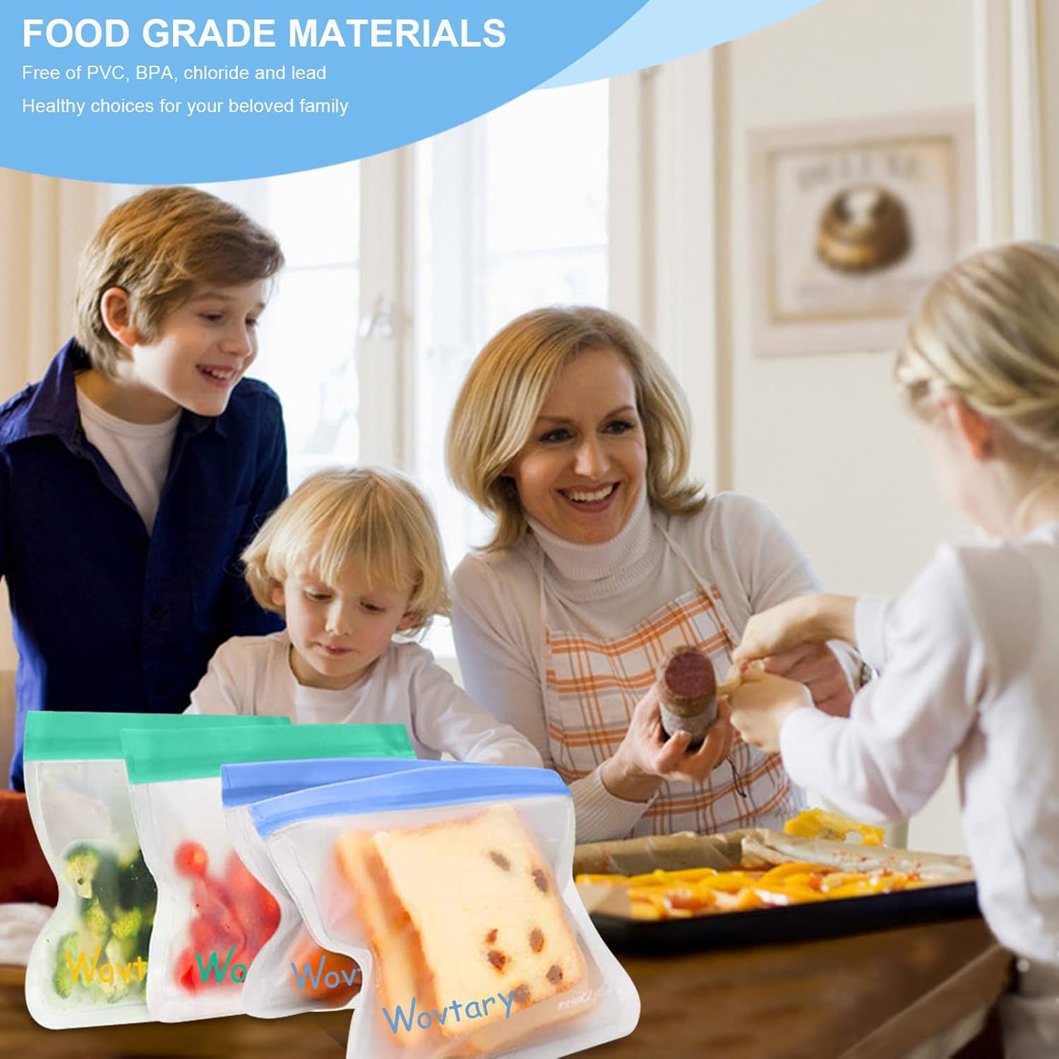 10 Pack Reusable Sandwich & Snack Bags, Dishwasher Safe, Leakproof Silicone - Free Plastic BPA Free for Food Travel (4 Gallon, 3 Sandwich, 3 Snack)