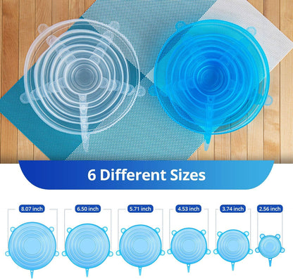 Silicone Stretch Lids, Zero Waste Reusable Silicon Container Lid Covers for Leftover Food Fruit Bowls Pots Cups Jars Dishes (6PCS, Blue)