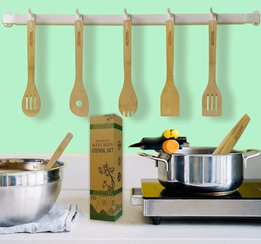 Spurtle Kitchen Tools Set Spatula Cooking Utensils 7 Piece Bamboo Wooden Set NEW
