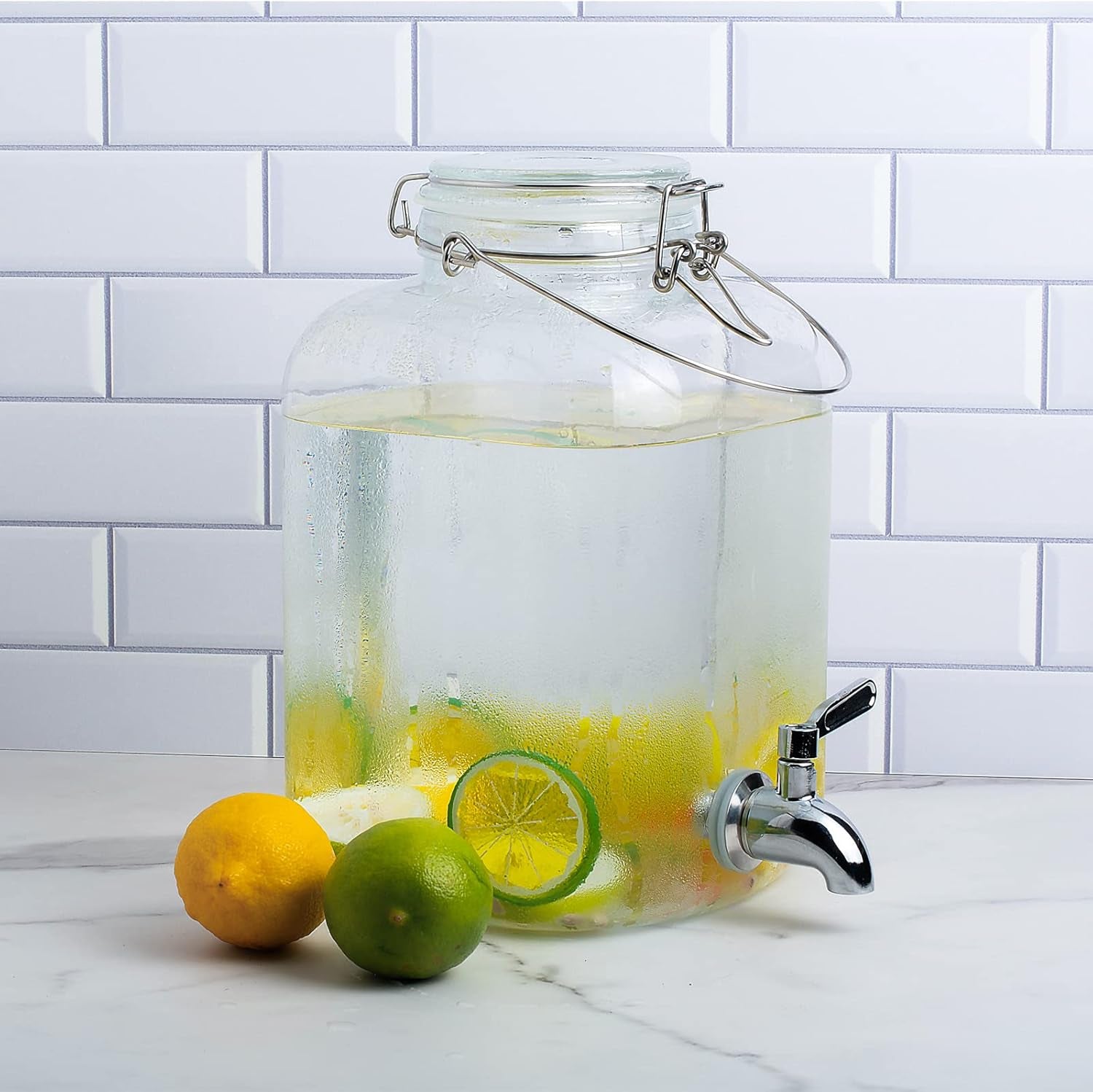 Glass Drink Dispenser for Parties, 1 Gallon Glass Beverage Dispenser with Spigot