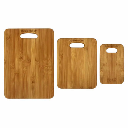 3 Piece Bamboo Cutting Board Set Eco Friendly Versatile Sizes Lightweight Kitchen Food Prep Hand Grips Easy Clean Wood Boards