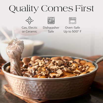 Luxurious Ceramic 5 Piece Rose Gold Cookware Set with Glass Lids, Lightweight, Scratch-Resistant, Dishwasher and Oven Safe up to 500°F