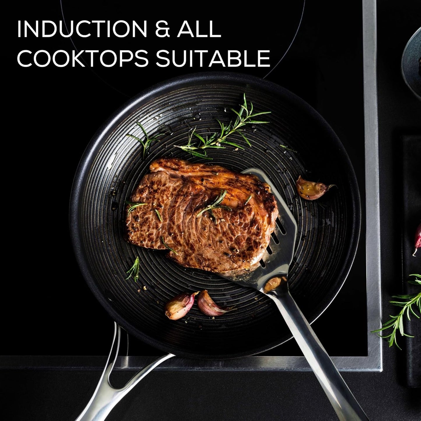 Clad Stainless Steel Cookware Pots and Pans and Utensil Set with Hybrid Steelshield and Nonstick Technology, 12 Piece - Silver