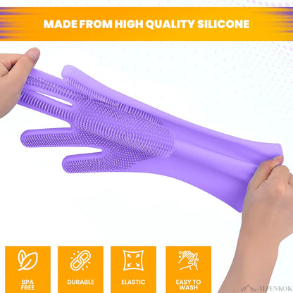 1 Pair Silicone Gloves for Washing Dishes – Tear-Resistant Silicone Dishwashing Gloves with Scrubber |Household Use