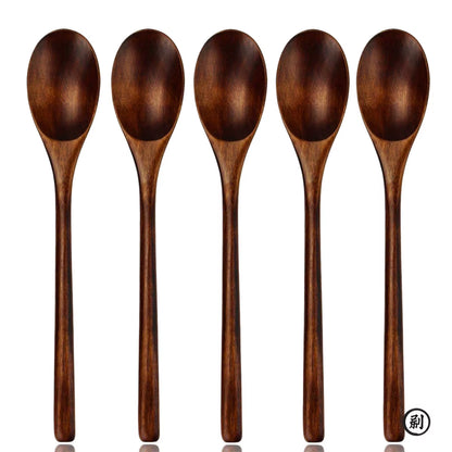 5 Pieces Wooden Spoon Soup Spoon and Fork Tableware Natural Ellipse Ladle Spoon Set Eco Friendly Products Spoons for Cooking