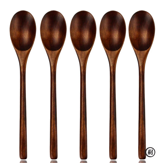 5 Pieces Wooden Spoon Soup Spoon and Fork Tableware Natural Ellipse Ladle Spoon Set Eco Friendly Products Spoons for Cooking